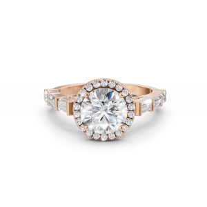 Rachel Halo Side Stone Diamond Ring - R00089