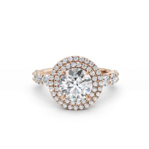 Crowned Cresta Double Halo Diamond Ring - R00092