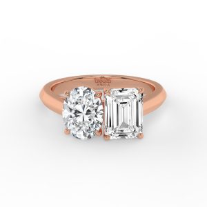 Trianna Two Stone Oval and Emerald Toi Et Moi Grown Diamond Ring