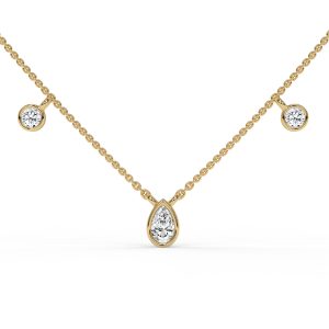 Opaline Pear & Round Diamond Station Fashion Necklace